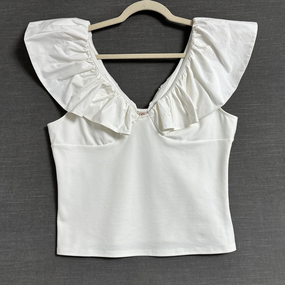 Dolan Anthropologie Top L White Ruffle V Neck Sleeveless Tank Left Coast Chic